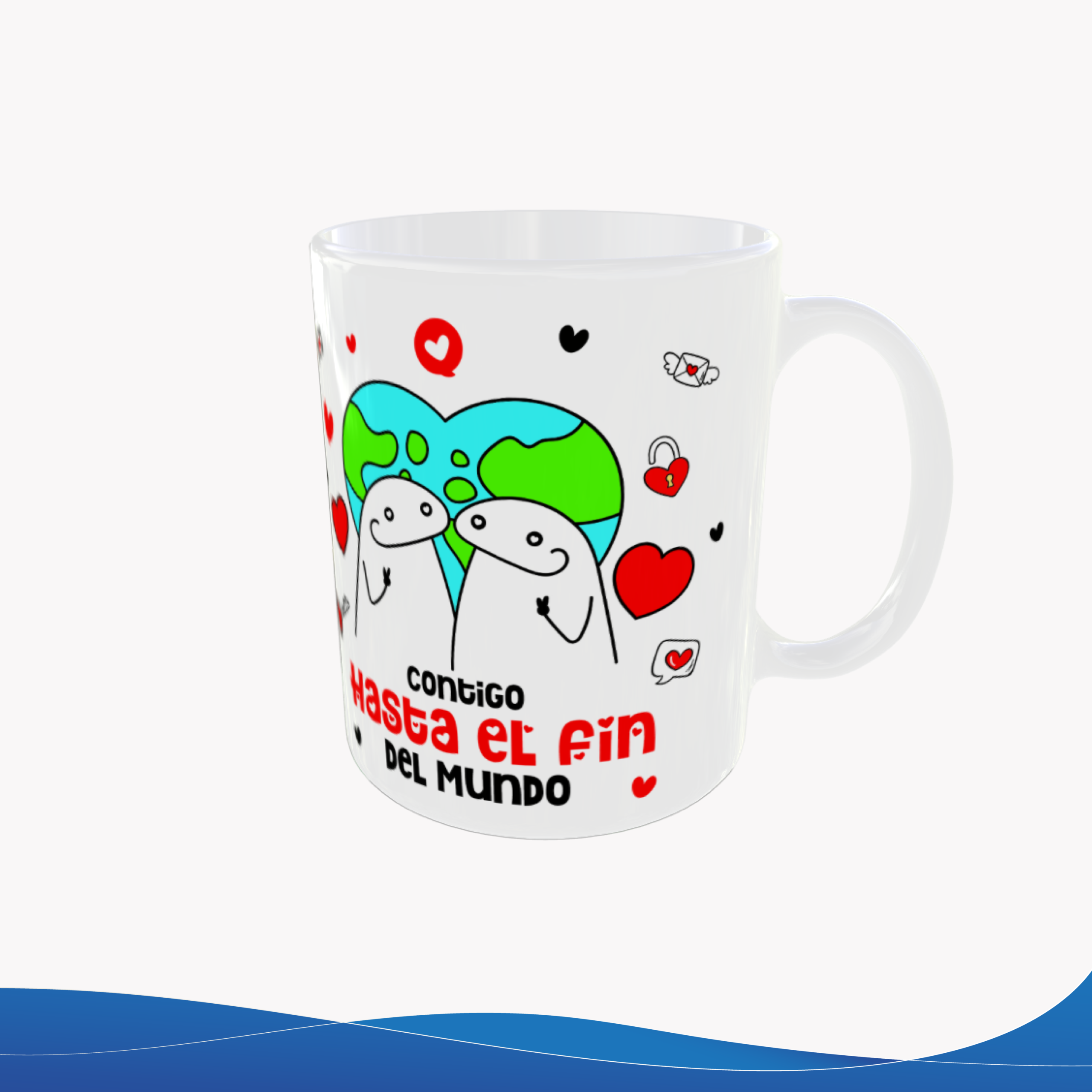 Taza 11oz Flork Parejas "Contigo hasta el fin del mundo" – ID TU038 - Imagen 3
